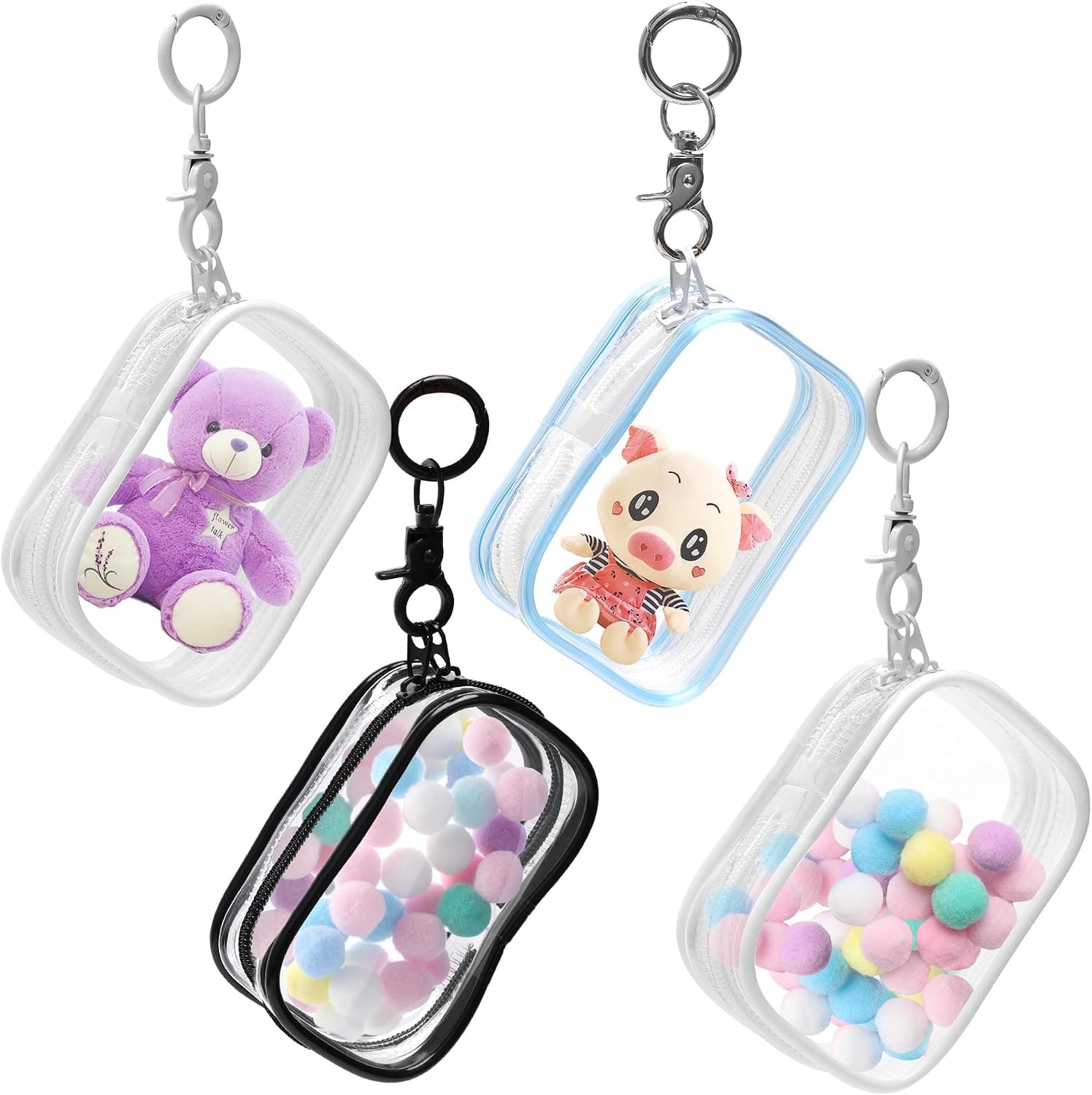 Solaradgy 4-Pack Clear Figure Display Bags with Keychain, Dustproof Case for Sonny Angel and Blind Box Figures
