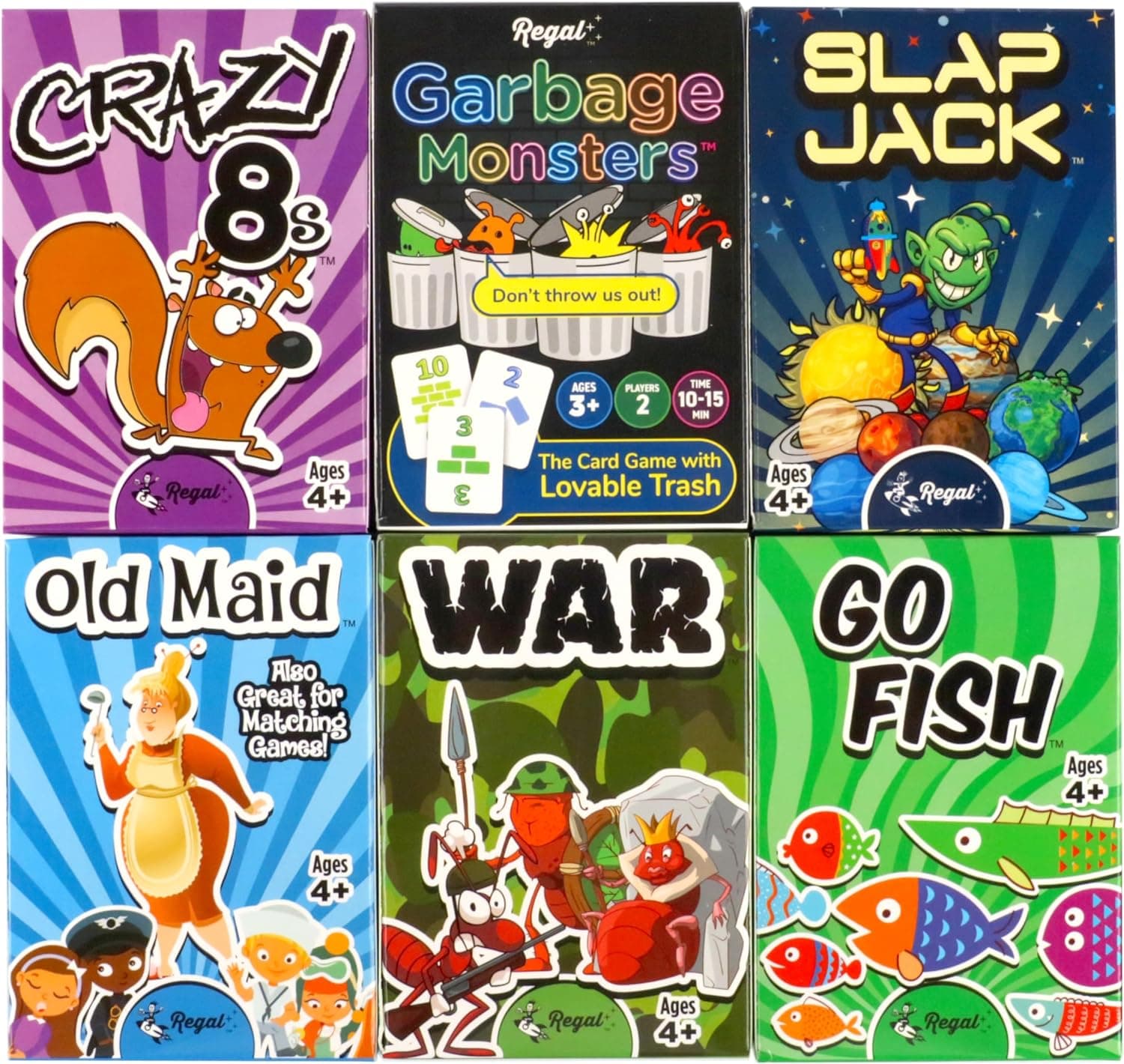 Classic Card Games 6-Game Set (Old Maid, Go Fish, Slapjack, Crazy 8s, War, and More)