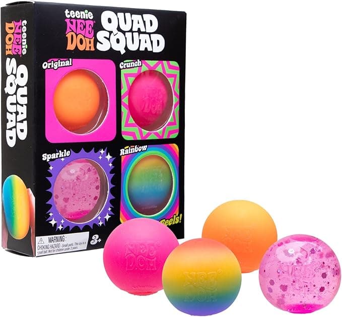 Schylling NeeDoh Teenie Quad Squad Needoh 4 Pack - Sensory Squeeze Toy - 1.5" in Diameter - Colors May Vary
