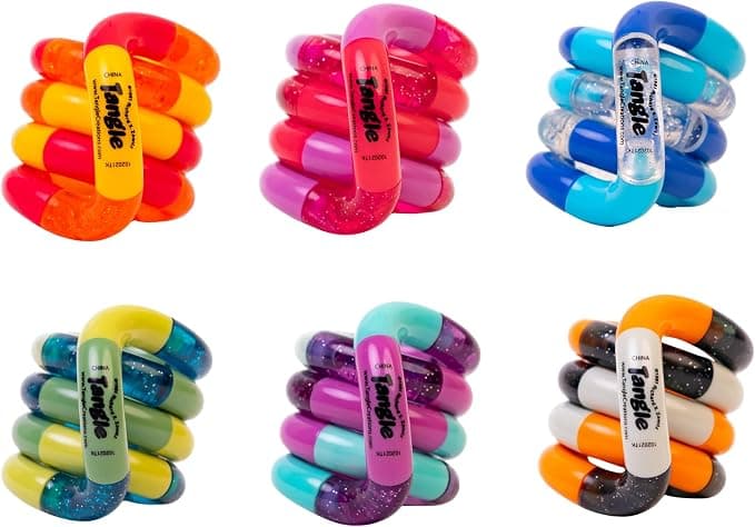 Tangle Jr Classic 6-Pack - Tangle Fidget Sensory Toys - Twisty Fidget Pack for Kids and Adults - Fidget Toy for School - Gift for Teens and Adults