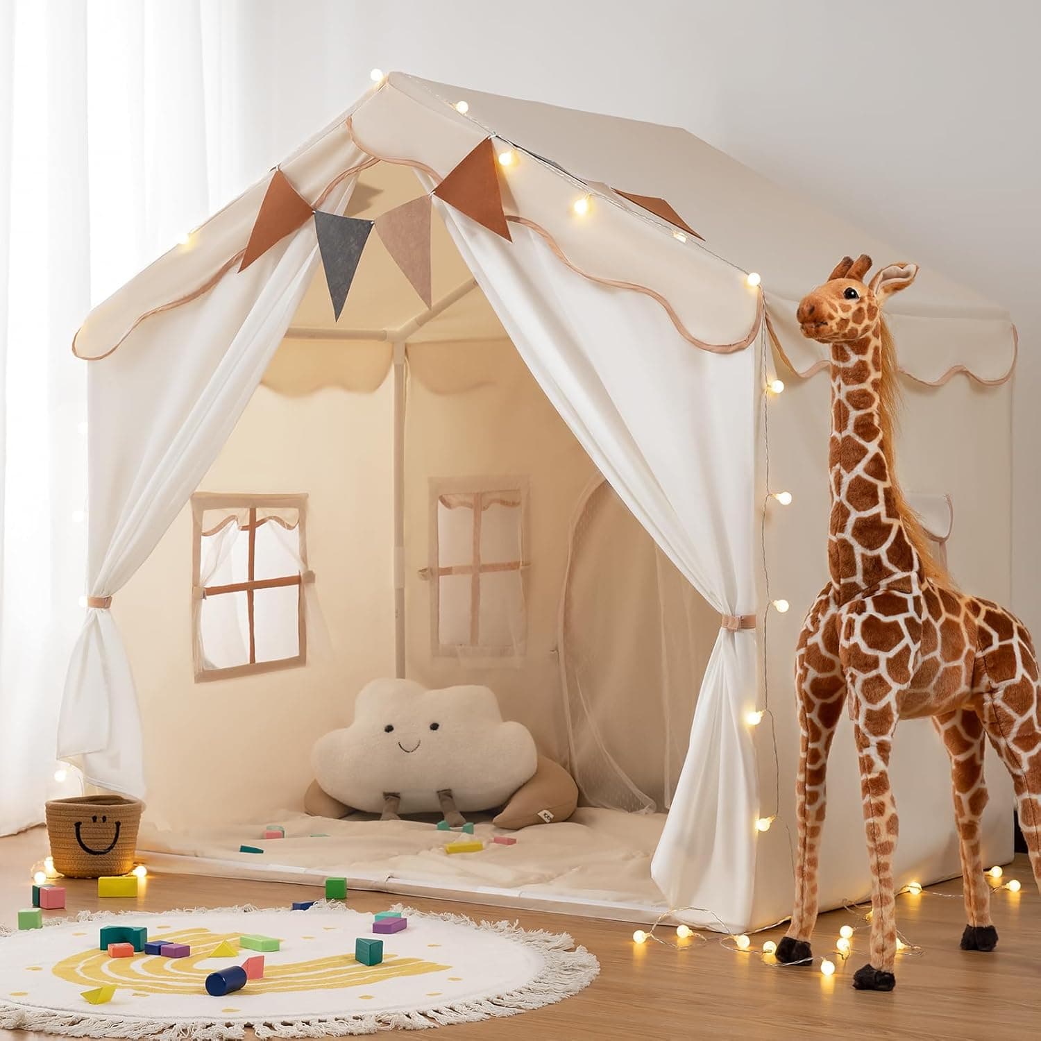 Besrey 2-in-1 Play Tent with LED Lights and Floor Mat