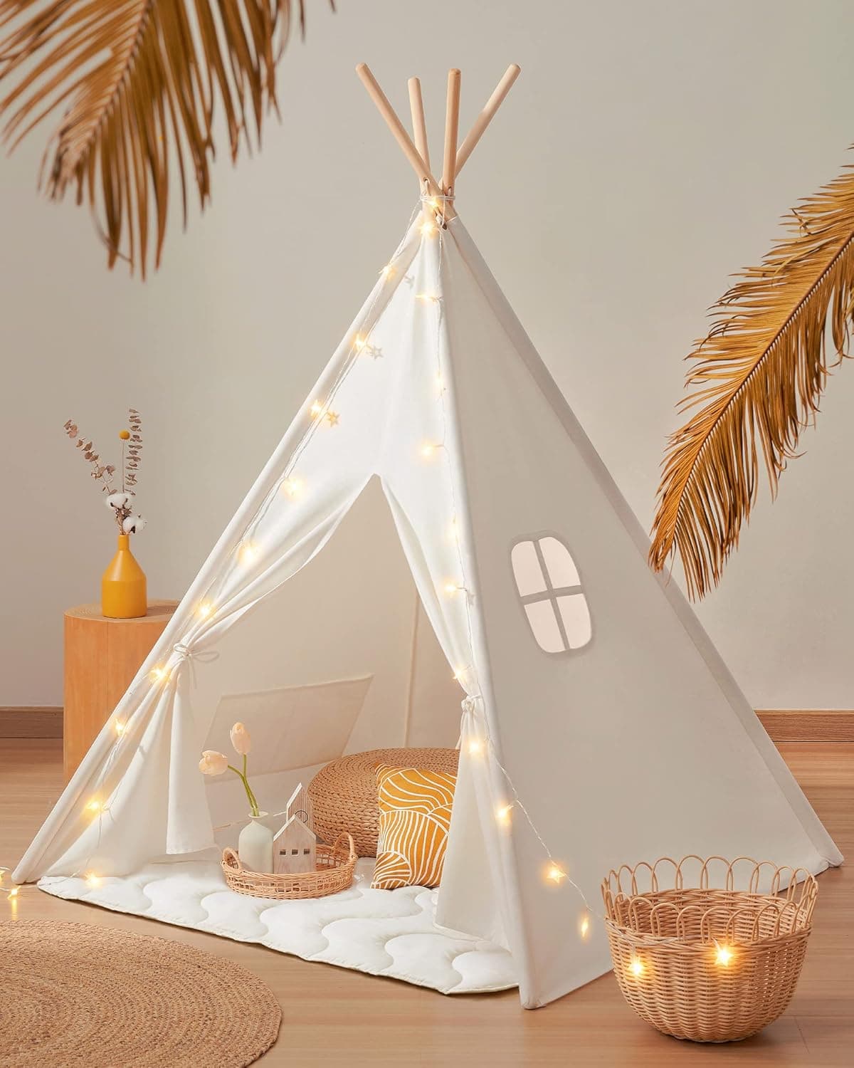 Tiny Land Cotton Canvas Teepee Play Tent with Mat
