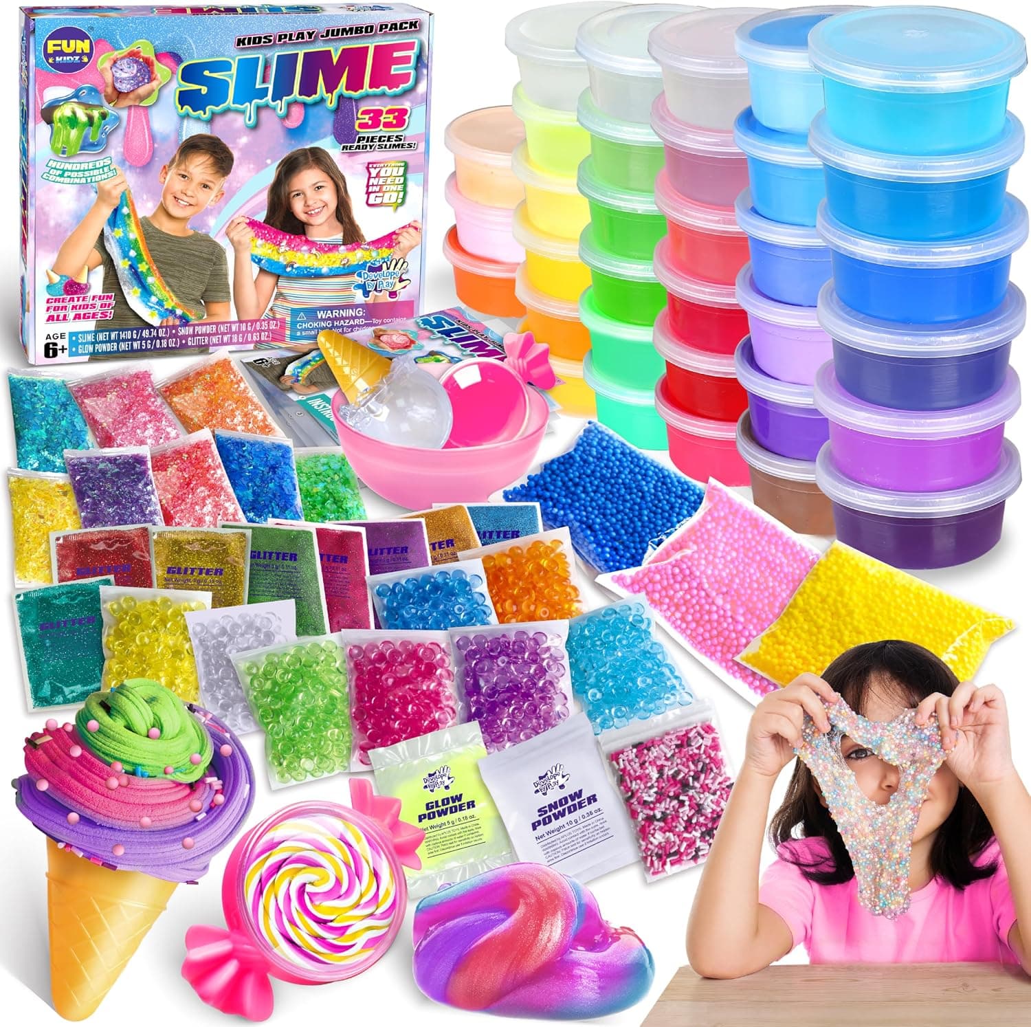 FunKidz 33-Piece Jumbo Slime Cups Kit