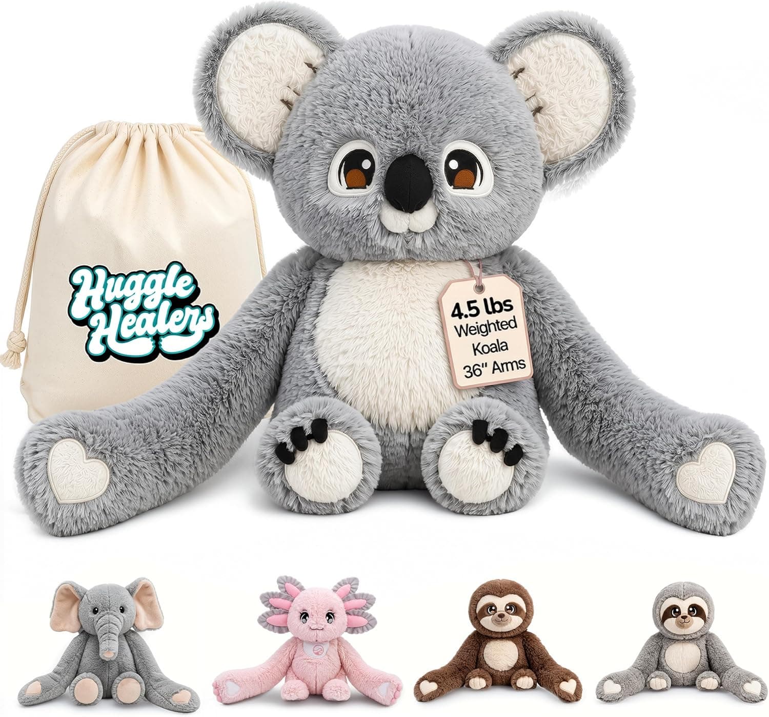 Huggle Healers Weighted Koala Plush, 4.5 lb, 36-Inch Arms